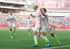 Megan Rapinoe scores against Australia in USA's first win of the 2015 Women's World Cup
